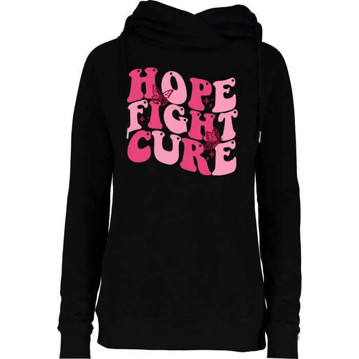 Hope Fight Cure Breast Cancer Butterfly Awareness Womens Funnel Neck Pullover Hood