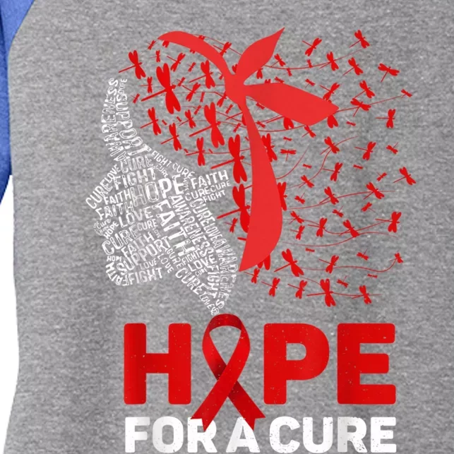 Hope For Cure Red Ribbon Warrior Hiv Aids Awareness Gift Women's Tri-Blend 3/4-Sleeve Raglan Shirt