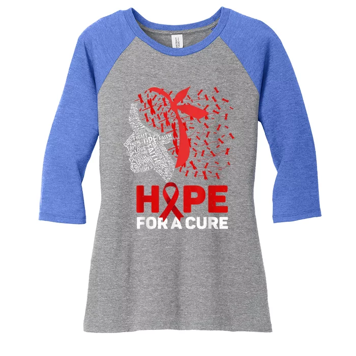 Hope For Cure Red Ribbon Warrior Hiv Aids Awareness Gift Women's Tri-Blend 3/4-Sleeve Raglan Shirt