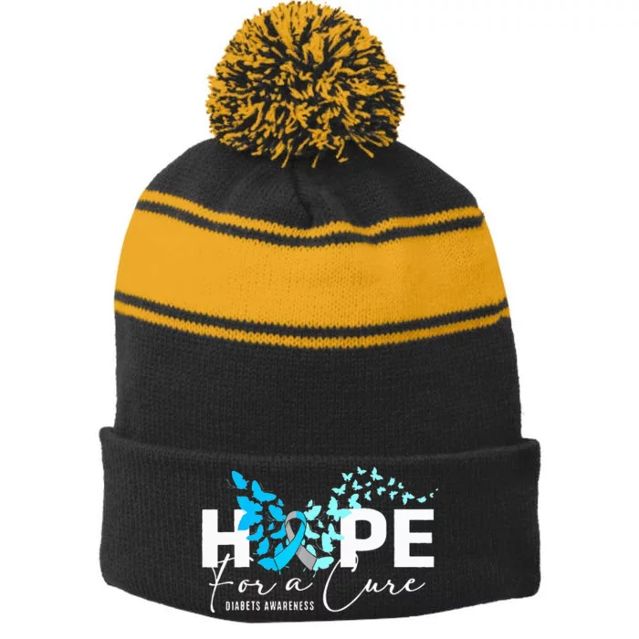 Hope For Cure Diabetes Awareness Butterfly Type 1 Diabetes Stripe Pom Pom Beanie