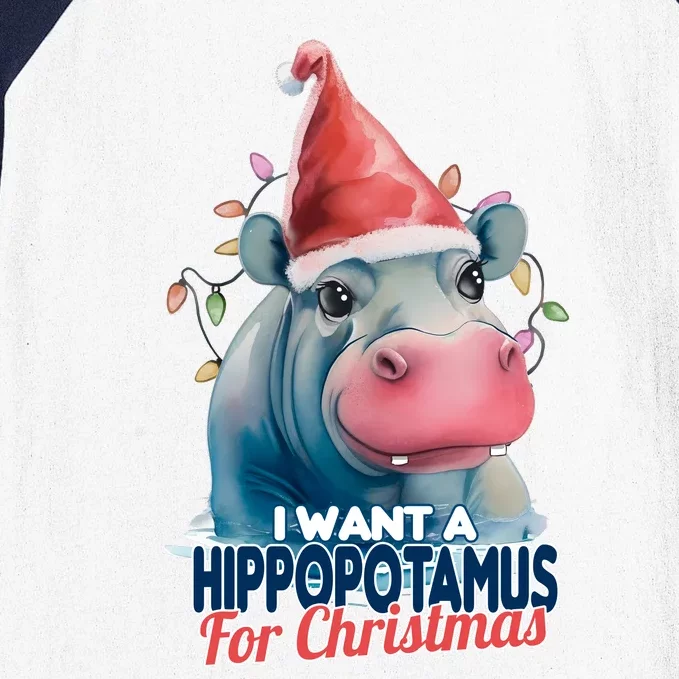 Hippopotamus For Christmas Baseball Sleeve Shirt