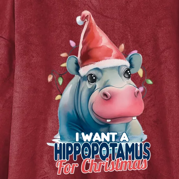 Hippopotamus For Christmas Hooded Wearable Blanket