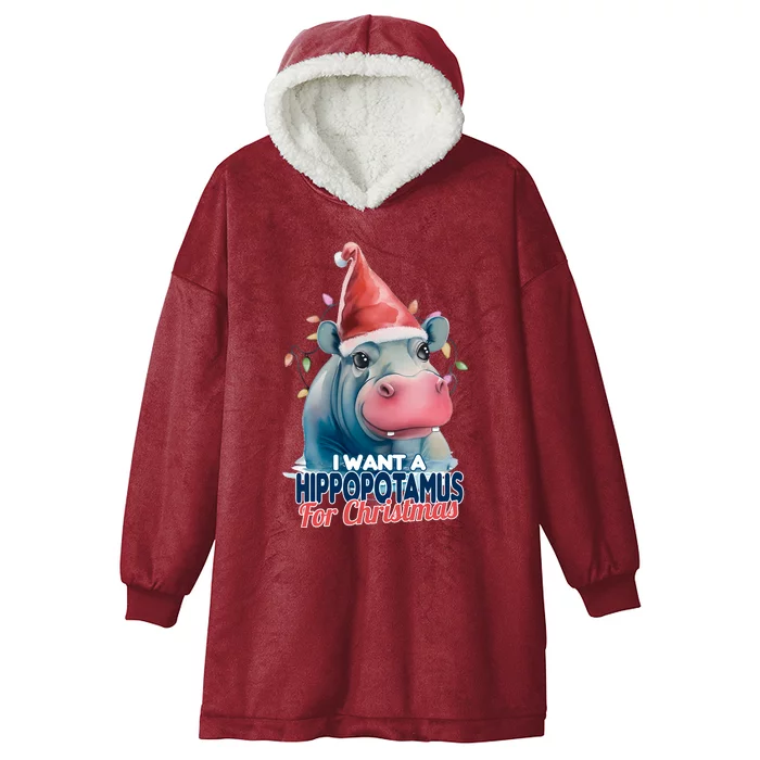 Hippopotamus For Christmas Hooded Wearable Blanket