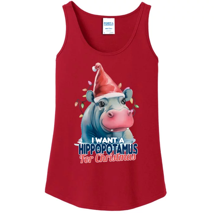 Hippopotamus For Christmas Ladies Essential Tank