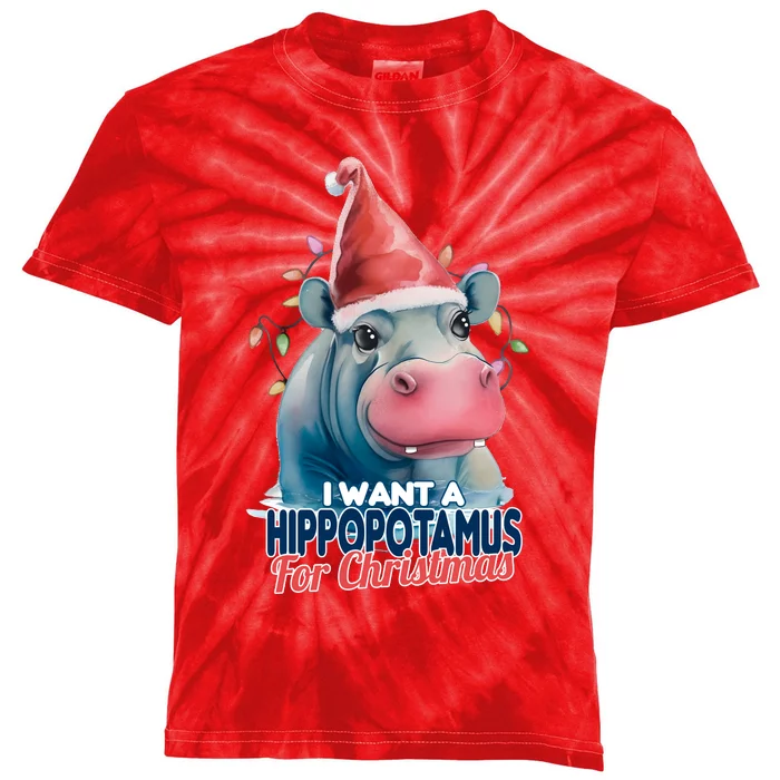 Hippopotamus For Christmas Kids Tie-Dye T-Shirt