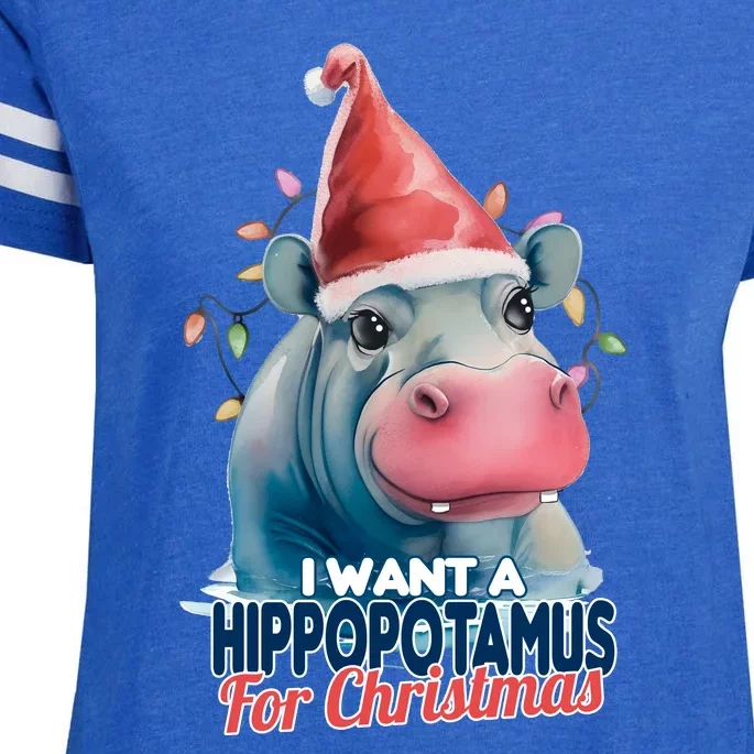 Hippopotamus For Christmas Enza Ladies Jersey Football T-Shirt