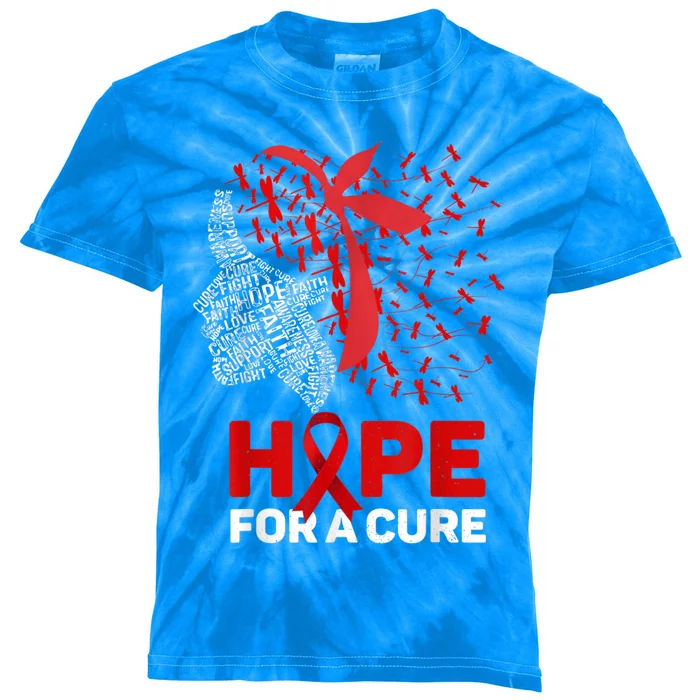 Hope For Cure Red Ribbon Warrior Hiv Aids Awareness Cool Gift Kids Tie-Dye T-Shirt