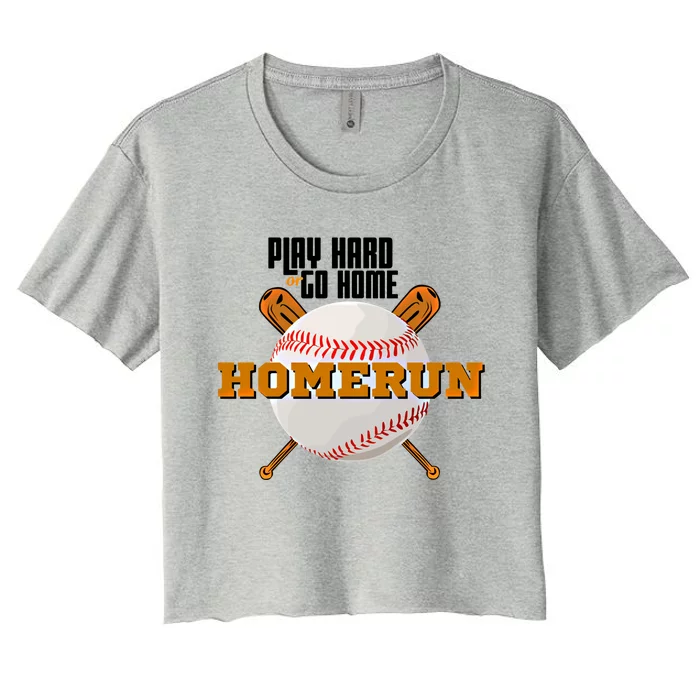 Homerun Football Cute Gift Go Sports Funny Team Baseball Play Hard Gift Women's Crop Top Tee