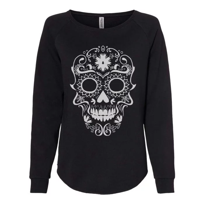 Head Floral Cool White Calavera Mexican Womens California Wash Sweatshirt