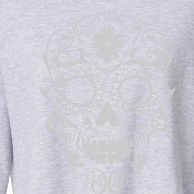 Head Floral Cool White Calavera Mexican Cropped Pullover Crew