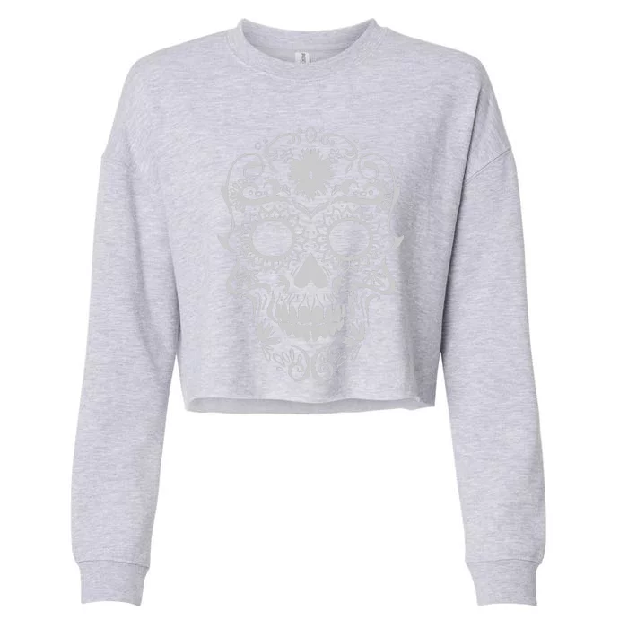 Head Floral Cool White Calavera Mexican Cropped Pullover Crew