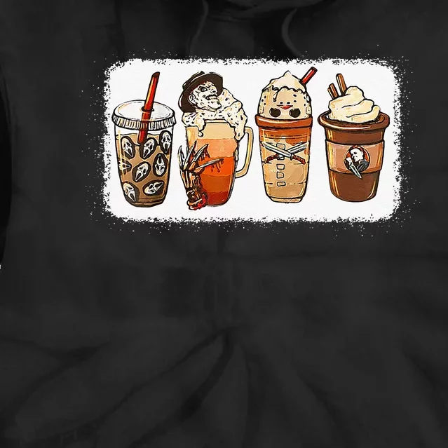 Horror Fall Coffee Pumpkin Spice Latte Iced Autumn Halloween Tie Dye Hoodie