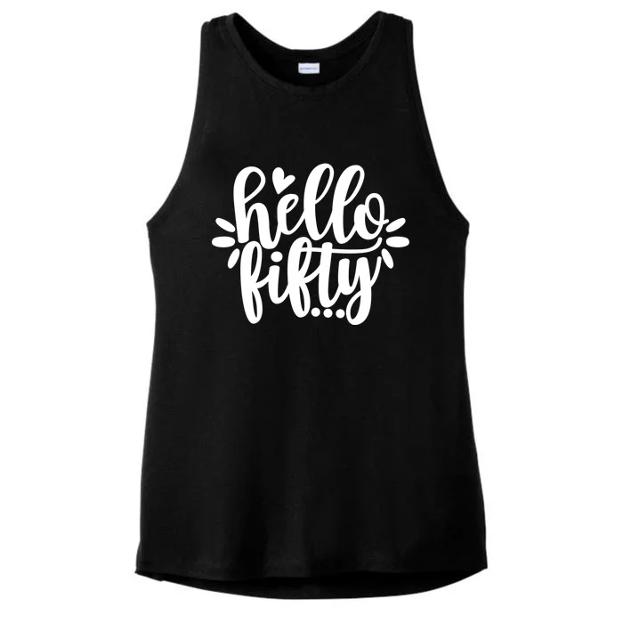 Hello Fifty Cute Hello Fifty Squad 50th Birthday Cute Gift Ladies Tri-Blend Wicking Tank