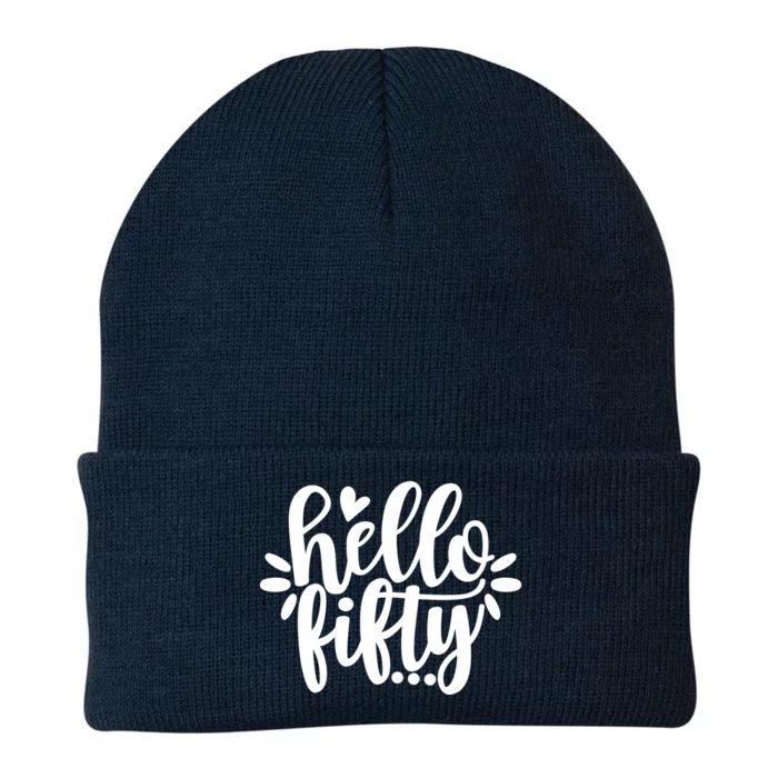 Hello Fifty Cute Hello Fifty Squad 50th Birthday Cute Gift Knit Cap Winter Beanie