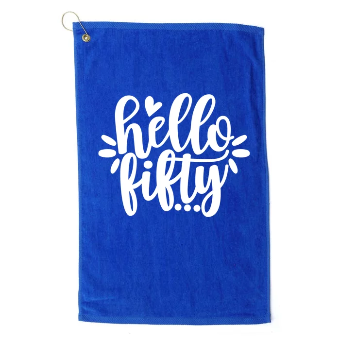 Hello Fifty Cute Hello Fifty Squad 50th Birthday Cute Gift Platinum Collection Golf Towel