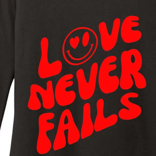 Happy Face Christian Hearts Love Never Fails Valentines Day Gift Womens CVC Long Sleeve Shirt