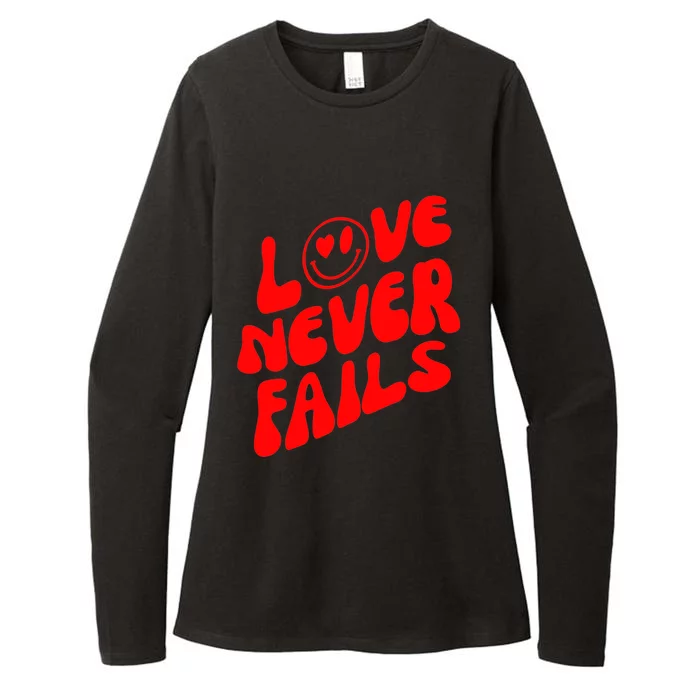 Happy Face Christian Hearts Love Never Fails Valentines Day Gift Womens CVC Long Sleeve Shirt