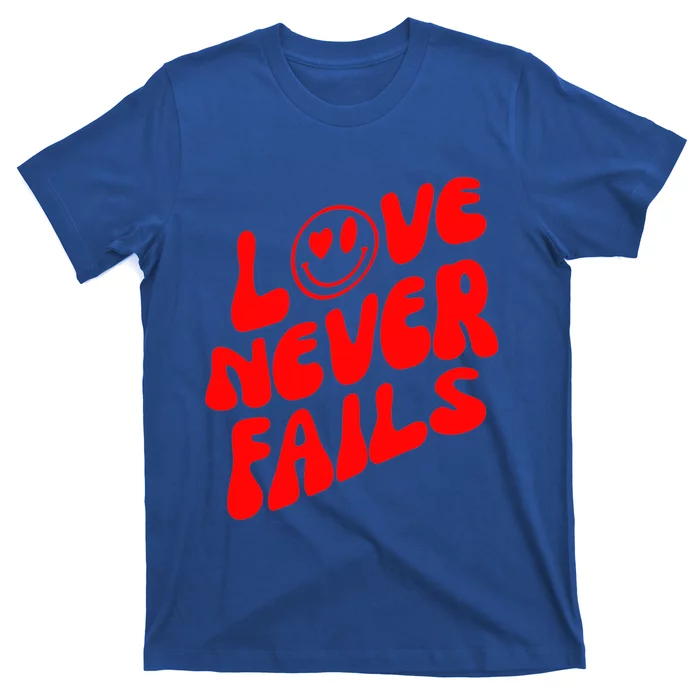 Happy Face Christian Hearts Love Never Fails Valentines Day Gift T-Shirt