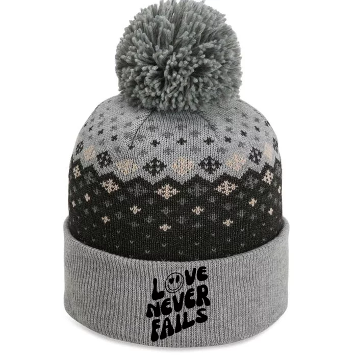 Happy Face Christian Hearts Love Never Fails Valentines Day Funny Gift The Baniff Cuffed Pom Beanie