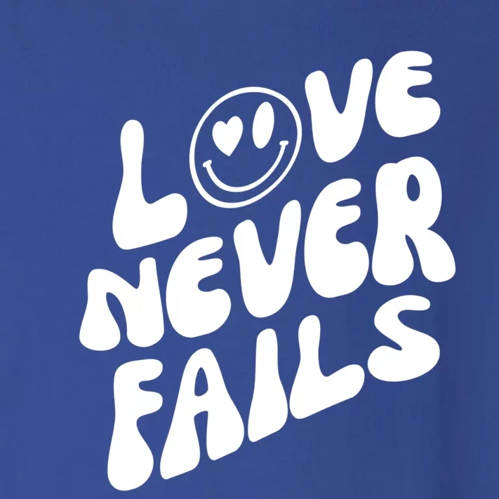 Happy Face Christian Hearts Love Never Fails Valentines Day Funny Gift Toddler Long Sleeve Shirt