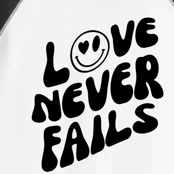 Happy Face Christian Hearts Love Never Fails Valentines Day Funny Gift Toddler Fine Jersey T-Shirt