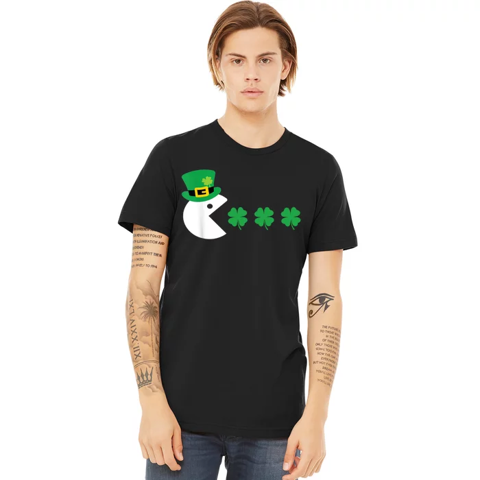 Happy Face Checked, Shamrock Green Clover St Patrick's Day Premium T-Shirt