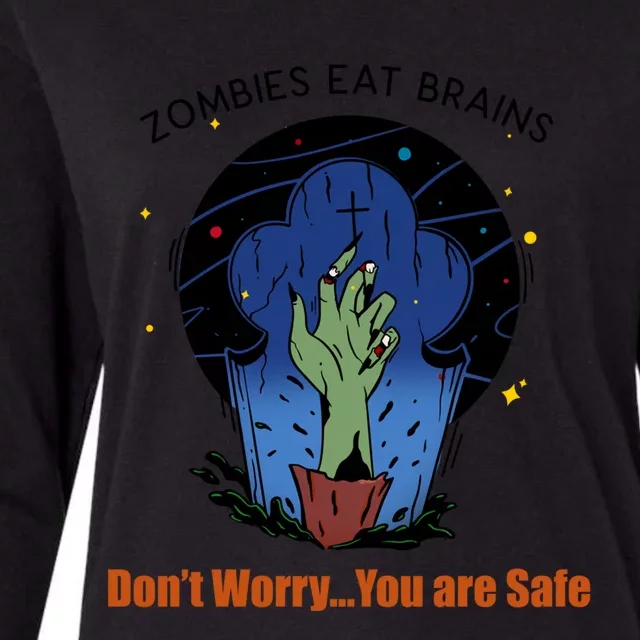 Halloween Funny Cute Gift Zombies Eat Brains Gory Hand Gift Womens Cotton Relaxed Long Sleeve T-Shirt