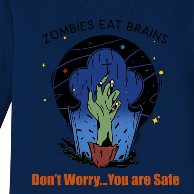 Halloween Funny Cute Gift Zombies Eat Brains Gory Hand Gift Baby Long Sleeve Bodysuit