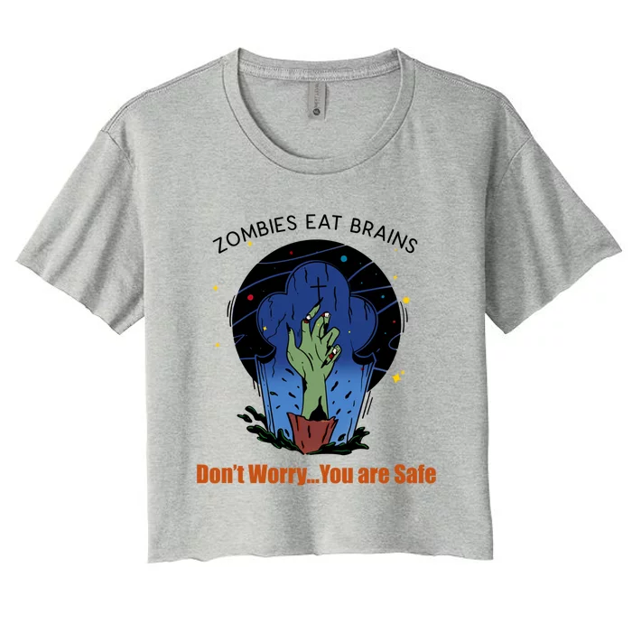 Halloween Funny Cute Gift Zombies Eat Brains Gory Hand Gift Women's Crop Top Tee