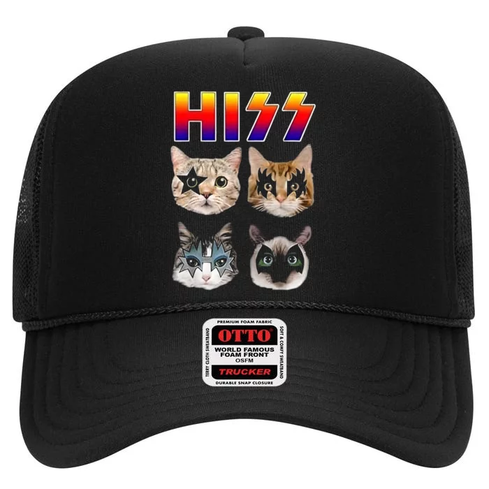 Hiss Funny Cats Kittens Rock Rockin High Crown Mesh Trucker Hat