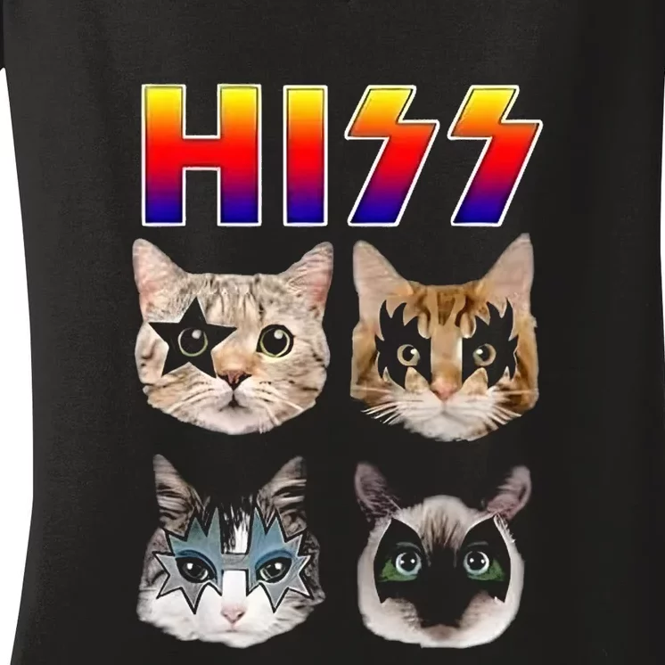 Hiss Funny Cats Kittens Rock Rockin Women's V-Neck T-Shirt