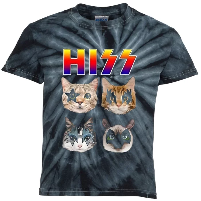 Hiss Funny Cats Kittens Rock Rockin Kids Tie-Dye T-Shirt