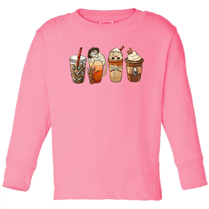 Horror Fall Coffee Pumpkin Spice Latte Iced Autumn Halloween Toddler Long Sleeve Shirt