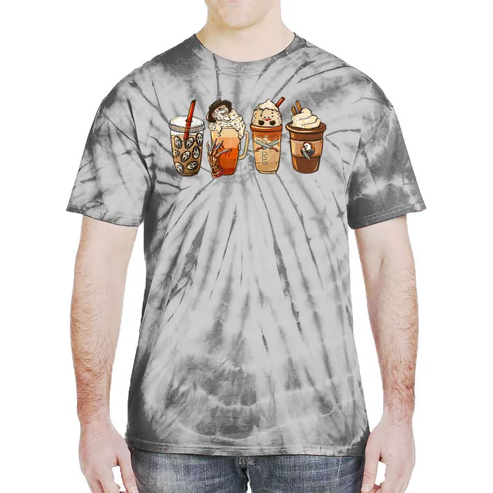 Horror Fall Coffee Pumpkin Spice Latte Iced Autumn Halloween Tie-Dye T-Shirt