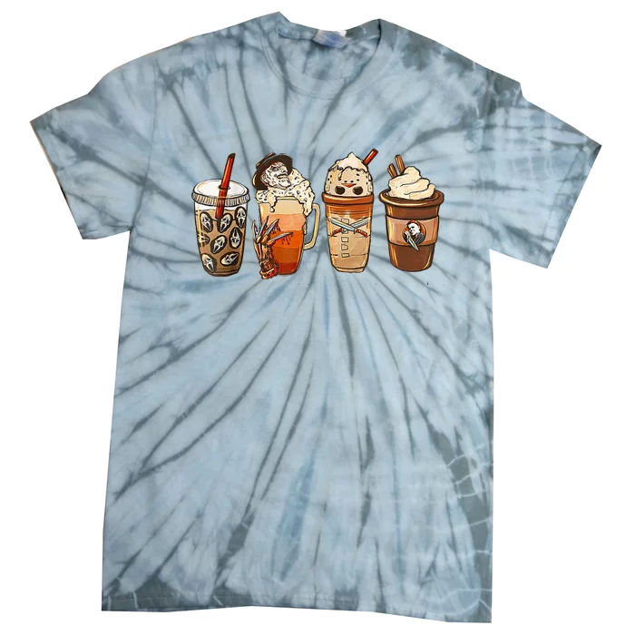 Horror Fall Coffee Pumpkin Spice Latte Iced Autumn Halloween Tie-Dye T-Shirt