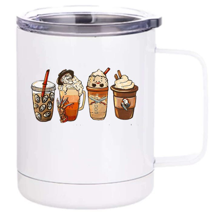 Horror Fall Coffee Pumpkin Spice Latte Iced Autumn Halloween Front & Back 12oz Stainless Steel Tumbler Cup