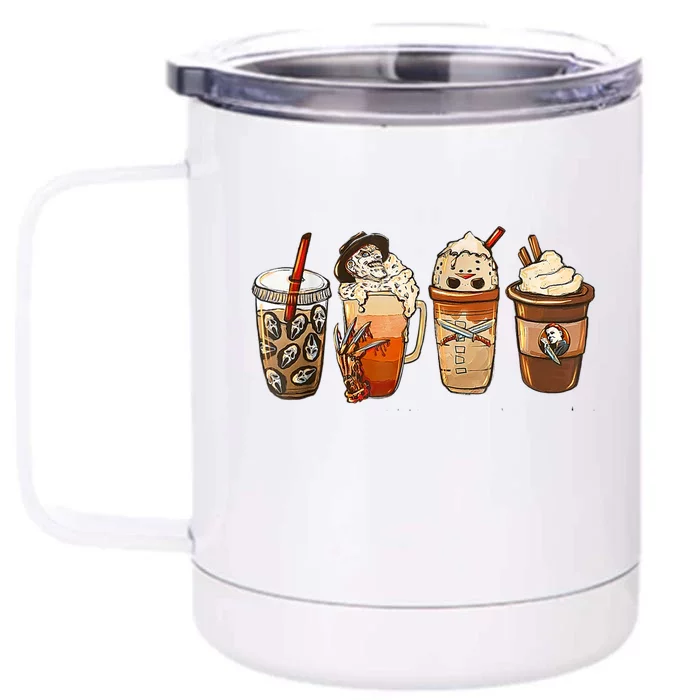 Horror Fall Coffee Pumpkin Spice Latte Iced Autumn Halloween Front & Back 12oz Stainless Steel Tumbler Cup