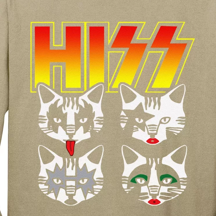 HISS Funny Cat Meow Kitty Rock Music Lover Purr And Roll Tall Long Sleeve T-Shirt