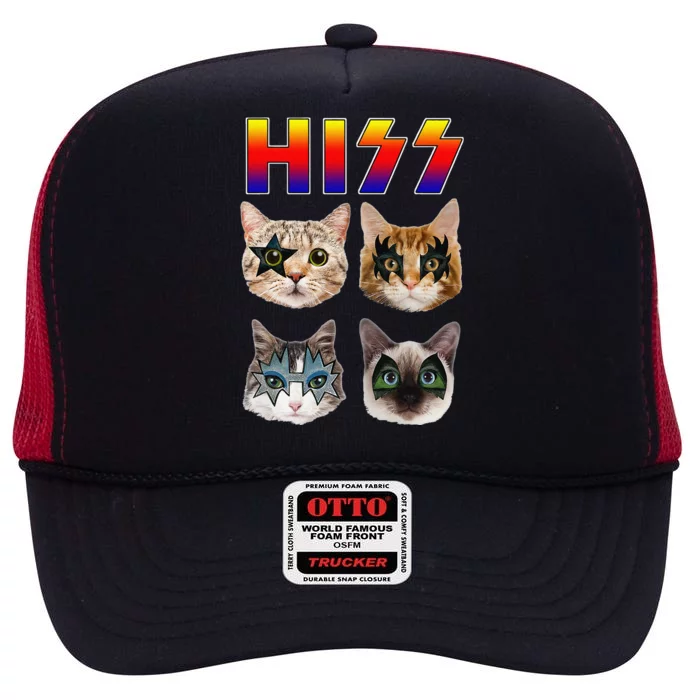 Hiss Funny Cats Kittens Rock Rockin Cute High Crown Mesh Trucker Hat