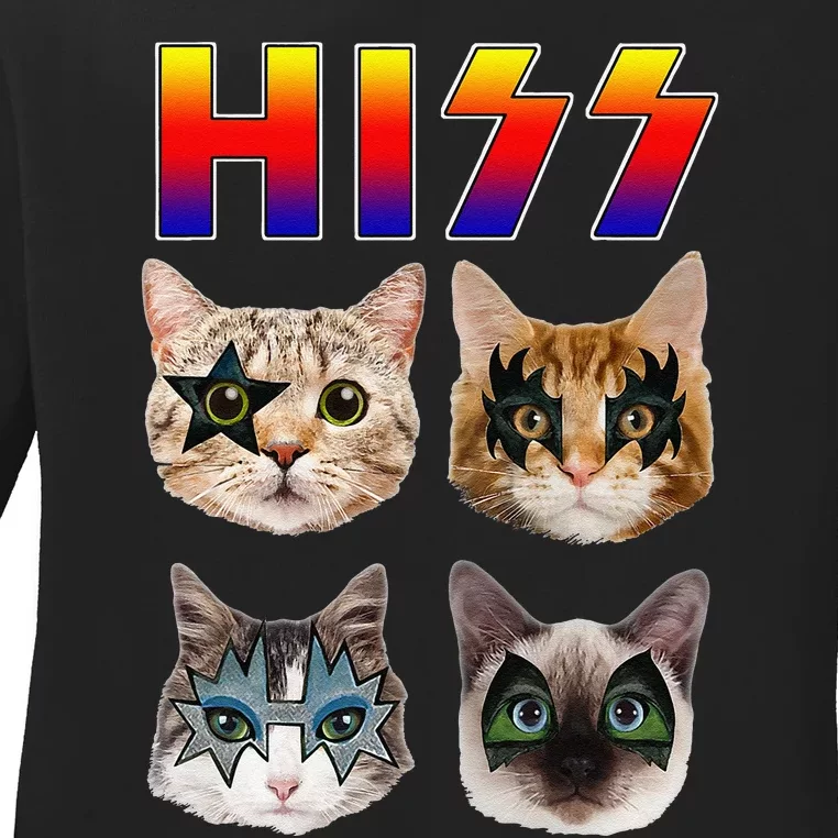 Hiss Funny Cats Kittens Rock Rockin Gift Pun Ladies Long Sleeve Shirt