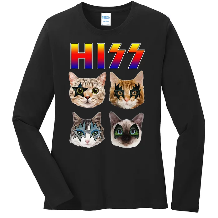 Hiss Funny Cats Kittens Rock Rockin Gift Pun Ladies Long Sleeve Shirt