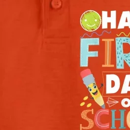 Happy First Day Of School Teacher Student Kindergarten Dry Zone Grid Performance Polo