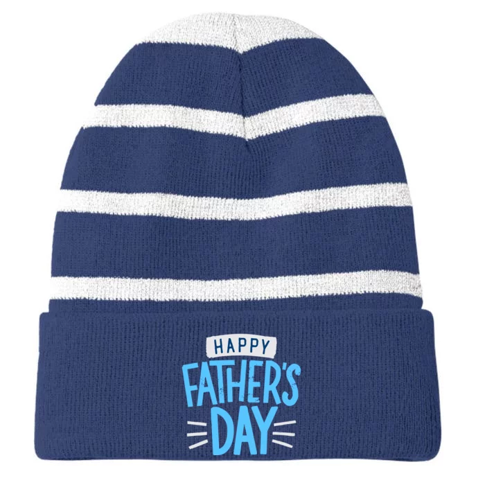 Happy Fathers Day Celebration Gift Striped Beanie with Solid Band