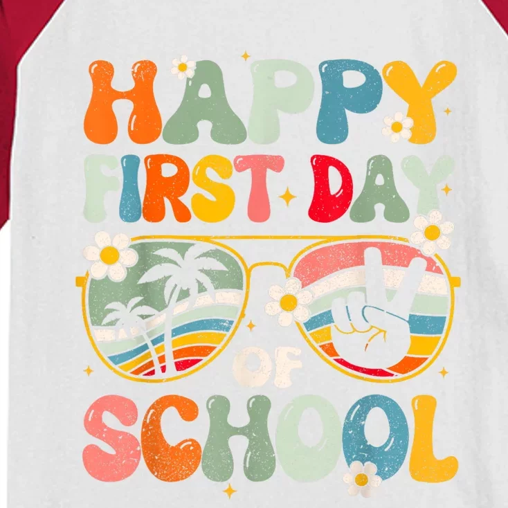 Happy First Day Of School Teacher Kids Welcome Back To School Kids Colorblock Raglan Jersey