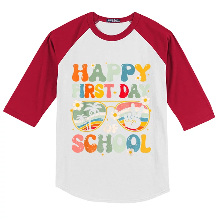 Happy First Day Of School Teacher Kids Welcome Back To School Kids Colorblock Raglan Jersey