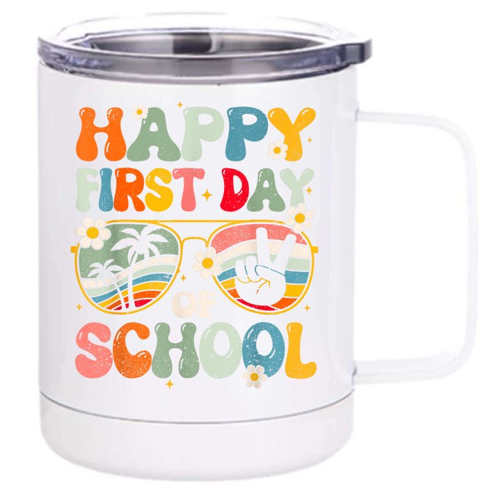 Happy First Day Of School Teacher Kids Welcome Back To School Front & Back 12oz Stainless Steel Tumbler Cup