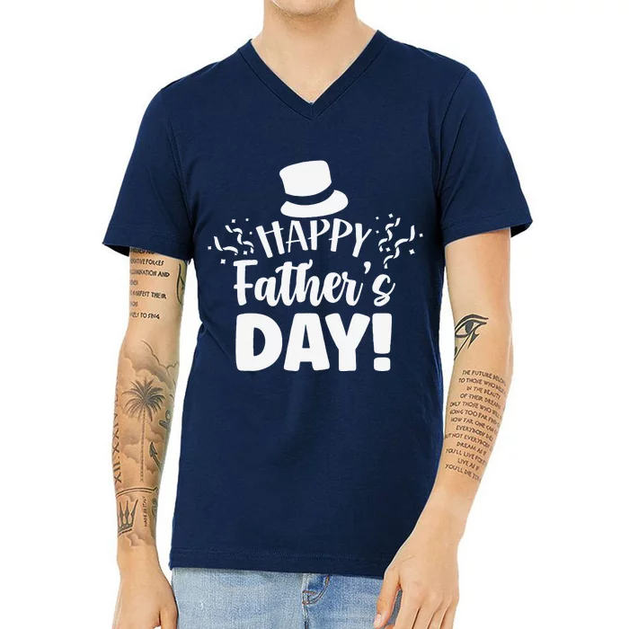 Happy Fathers Day Sayings Dad Daddy Father Papa Gift V-Neck T-Shirt