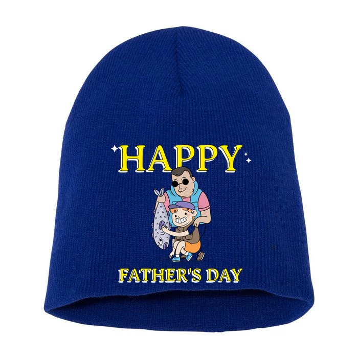 Happy Fathers Day Fishing Gift Short Acrylic Beanie