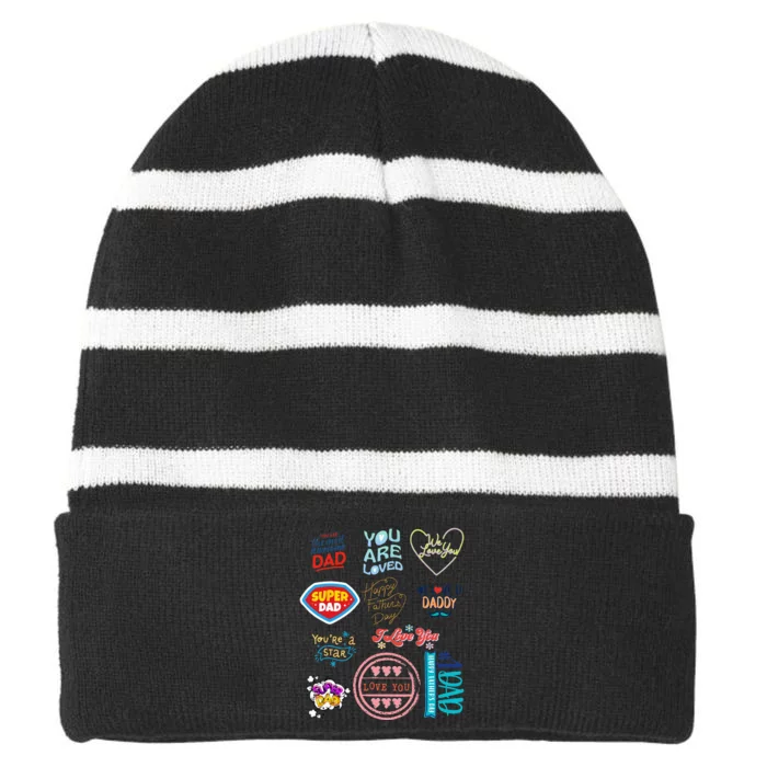 Happy Father's Day super dad cute husband or daddy gift Striped Beanie with Solid Band