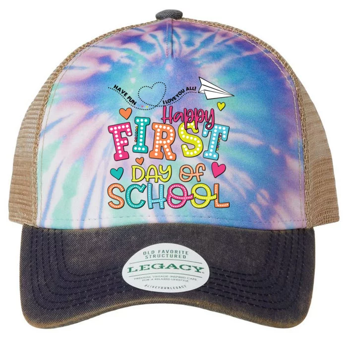 Happy First Day Of School Hello School Legacy Tie Dye Trucker Hat